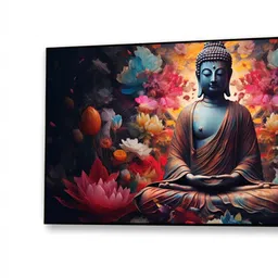 nestroots Canvas Framed Buddha Surrounded by Lotus Flower Wall Painting image 5