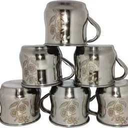 rn stores Pack of 6 Stainless Steel singal wall cups,Mirror Finish Laser Design-picture-14