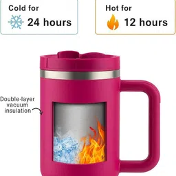 shivanicorp Stanley Style Insulated Steel with Handle – 24H Cold, 12H Hot (pink color) Stainless Steel Coffee Mug image 4