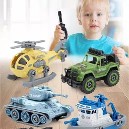 ukaxa Army Construction Toys Vehicles Set 4 PCs DIY Fordable With Screw Driver image 4