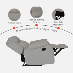 mintwud from pepperfry Kodachi Fabric 1 Seater Manual Recliner in Beige Colour image 4