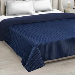 fabinaliv Navy Blue wool Striped 450 GSM Double Bed Comforter image 3