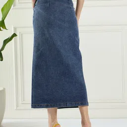 drape and dazzle Women Solid A-line Blue Skirt image 2