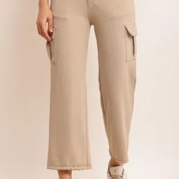 indy made Women Straight Fit Beige Cotton Blend Trousers-picture-27