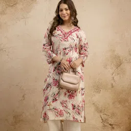 mialo fashion Women Floral Print Cotton Blend Straight Kurta image 5
