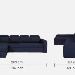 casacraft from pepperfry Galleria Fabric RHS Pull-Out Sofa Cum Bed in Navy Blue Colour with Storage image 2