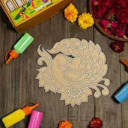 (MR85) Reusable Portable 13 Inch Rangoli Design Diwali Decoration Items Peacock Rangoli Stencil-image-87