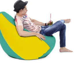 style homez XXXL Premium Leatherette Classic Teal Yellow Color Teardrop Bean Bag With Bean Filling image 4