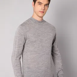 cantabil Men Solid Round Neck Grey Sweater image 2