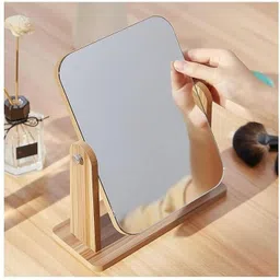 draval Vanity Table Stand Mirror Swivel Bamboo Mirror for Bedroom Bathroom Desk Decorative Mirror image 1