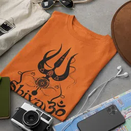 eshaaver Women Printed, Typography Round Neck Polyester Orange T-Shirt image 4