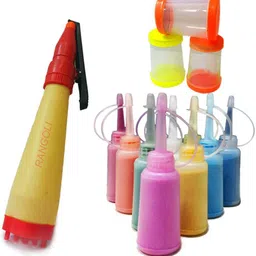 Rangoli Outliner Pen,Filler&Rangoli Colours/Art Tool Kit Rang forFloorDecoration Rangoli Stencil-image-37
