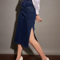 sassafras Women Solid Pencil Dark Blue Skirt image 4