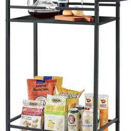 2-Tier Heavy Duty Metal Rolling Cart with Wheels | Black Bar Trolley Iron Kitchen Trolley-image-0