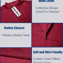 zartha Men Solid Cotton Blend Straight Kurta image 4