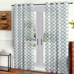 cortina White Polyester Abstract 7ft Sheer Eyelet 2 Pc Door Curtains image 3