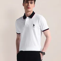 u.s. polo assn. Men Solid Polo Neck Pure Cotton White T-Shirt-picture-32