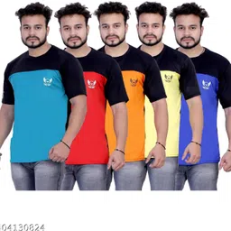 sym Pack of 5 Men Solid Round Neck Polyester Multicolor T-Shirt-picture-26