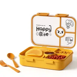 milyyy Kids Bite Buddy Yellow Tiffin Box Airtight & Easy to Carry for School 4 Containers Lunch Box image 4