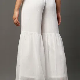 elleven Women Loose Fit White Georgette Trousers image 3