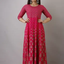 here&now Paisley Rayon Blend Stitched Anarkali Gown image 5