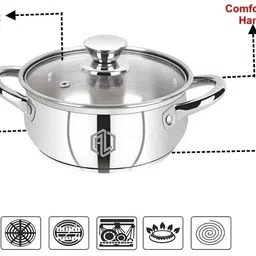 anjali life time Anjali Belly Encapsulated Bottom Stainless Steel Pot with Glass Lid Cook and Serve Casserole image 2