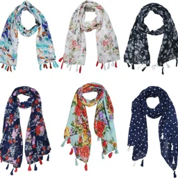 riddle needle Floral Print Chiffon Women Multicolor Scarf, Fancy Scarf, Stole-picture-13