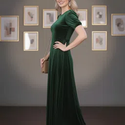 vm studio Women Fit and Flare Green Maxi/Full Length Dress image 2