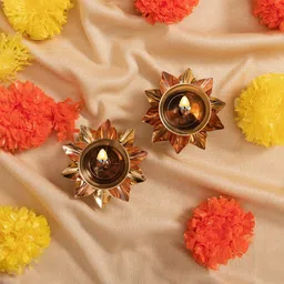 puja n pujari Lotus Shape Kamal Patti Akhand Diya Jyothi Oil Deepam Brass for Puja and Diwali Set of 2 Brass (Pack of 2) Table Diya Set-picture-20