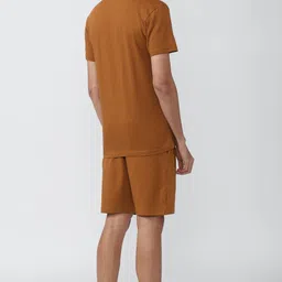 peter england Men Top & Shorts Set Brown Graphic Print image 2