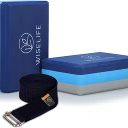 Blue Grey Pro Yoga Block | Yoga Brick + Yoga Belt (Combo, Extra Large Size),TPE Yoga Blocks-image-63