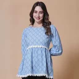 god bless Casual Cuffed Sleeves Printed Women Blue Top-picture-21