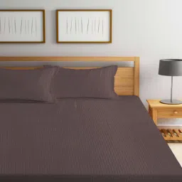 Brown Stripes 300 TC Cotton Blend Double King Sized Bedsheet With 2 Pillow Covers-image-7