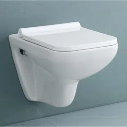 bherunath Wall Mounted P Trap Commode With Soft Seat Cover Cistern Flushing Concealed With Chrome Flush Plate - 10 L Western Commode image 3