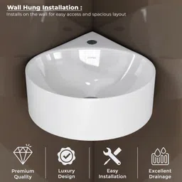 plantex Ceramic Wall Hung Basin/Corner Bathroom Basin/Wall Mounted Wash Basin-(EVA) Corner Basin image 4