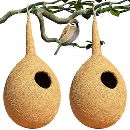 omiyage 4 Pack Round Jute Bird Nests - Eco-Friendly Sparrow Homes (Hanging) Bird House image 4