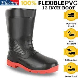 elecant PVC 12-inch Industrial Gumboots, Non-Metallic Toe, Oil, Water and Acid Resistant Boots For Men image 5