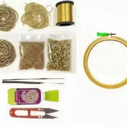 khusha creations Zari Aari Beading Kit: Metallic Thread, Gold Beads, Fabric Glue & Tools-picture-16