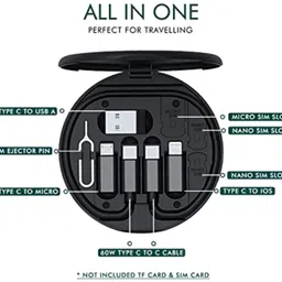BUFONA 3-in-1 Cable 0.29 m Type C USB Charging Cable with 4 Type MultiFunction USB Adapter Card Storage Set image 5