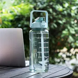 greendark Motivational Time Marker Water Bottle with Straw & Lock Lid 1000 ml Water Bottle image 2