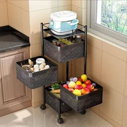 pinak 4 Layer with Top Layer Kitchen Rotating Trolley, Fruit & Vegetable Storage Iron Kitchen Trolley image 2