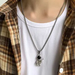 rappersshop Cartoon Space Soldier Robot Gun Pendant Locket With Chain Sterling Silver Stainless Steel Pendant Set image 2