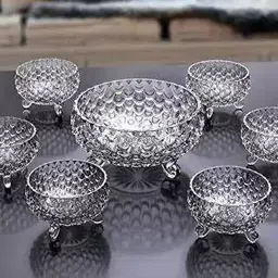 rngpar Glass Serving Bowl Crystal Glass Bowl Set of 7 pcs with 1 Large Bowl & 6 Medium Bowls for Serving Snacks,Pudding,Dessert,Fruits and Other Kitchen Purpose Glass Dessert Bowl (Clear, Pack of 7) Glass Serving Bowl (Clear, Pack of 7) image 2