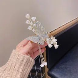 freebies Elegant Pearl Hanging Hair Claw | Stylish Butterfly Design | Hair Styling Clip Hair Claw-picture-23