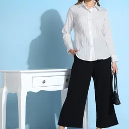 ann springs Women Regular Fit Striped Curved Collar Casual Shirt image 5