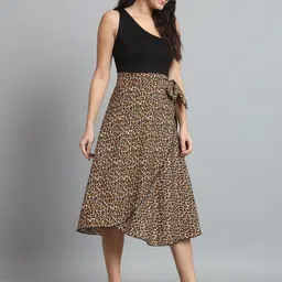 girl code Women Animal Print Wrap Around Brown Skirt-picture-21