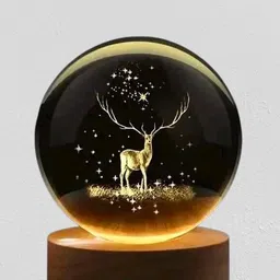 3D Deer Crystal Ball Night Light | LED Lamp with Wooden Base for Home Decor Study Lamp-image-74