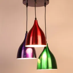 Multicolour Metal 3 Light Cluster Hanging Lamp By Foziq image 3