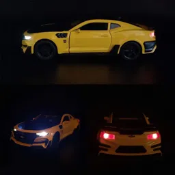atri 1:32 Bumblebee Tranformers Die Cast Metal Fast and Furious Luxury Pull Back Car Toy with Light and Sound Yellow and Black Pack of 1 image 5