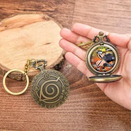 Tiny Tim Antique Bronze Pocket-Watch Naruto Theme Printed Dial Metallic Car Bike Keychain Naruto Kunai Pocket Watch Keychain Bronze Metal Pocket Watch Chain-picture-11